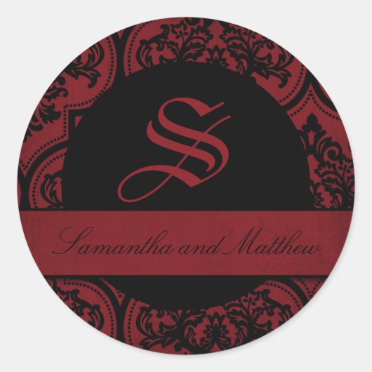 Goth Damask Grunge Monogram Label Runder Aufkleber (Vorderseite)