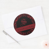 Goth Damask Grunge Monogram Label Runder Aufkleber (Umschlag)