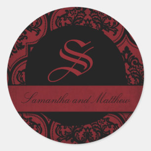 Goth Damask Grunge Monogram Label Runder Aufkleber