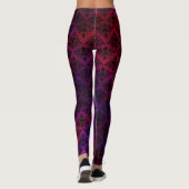 Goth Damask mit Schwarz über Lila und Rot Leggings (Rückseite)