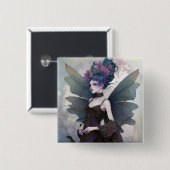 Goth Dark Fairy Girl Fantasy Art Button (Vorne & Hinten)