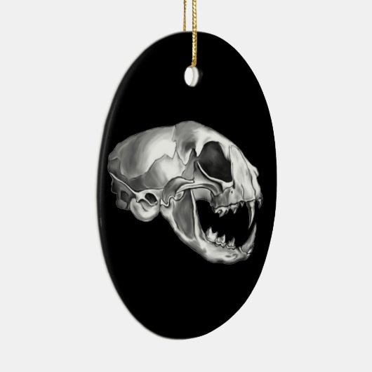 Goth Dead Cat Skull Silver Feline Skelett Keramikornament (Rechts)