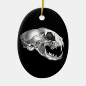 Goth Dead Cat Skull Silver Feline Skelett Keramikornament (Vorne)