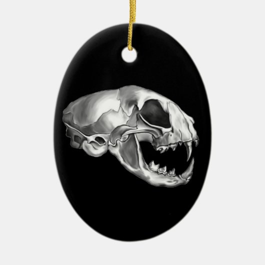 Goth Dead Cat Skull Silver Feline Skelett Keramikornament (Vorne)