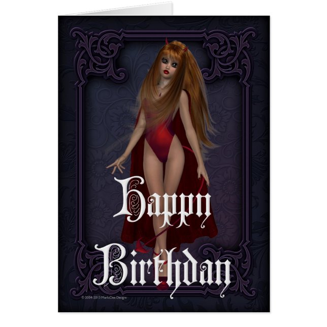 Goth Devil Woman Happy Birthday Card (Vorne)