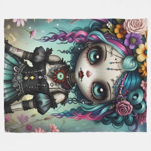 Goth Doll Fleece Blanket (Vorderseite (Horizontal))