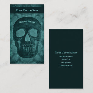 Goth Dunkles Türkis Schädel Tätowier Shop Visitenkarte