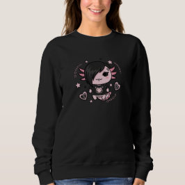 Goth E-Girl Axolotl with Pink Chains and Hearts Sweatshirt