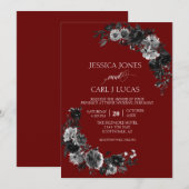 Goth Elegante Black Watercolor Blume Rose Einladung (Vorne/Hinten)