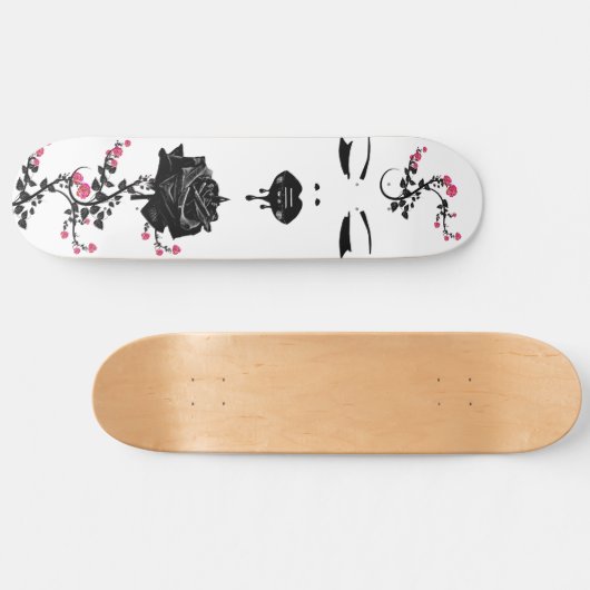 Goth Face Black Rose Lips Dripping Liquid Art Skateboard (Horizontal)