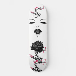 Goth Face Black Rose Lips Dripping Liquid Art Skateboard