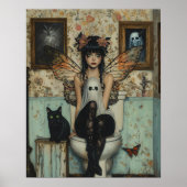 Goth Fairy mit Geist auf der Toilette Quirky Kunst Poster (Vorne)