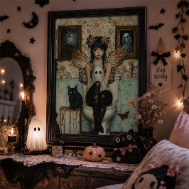 Goth Fairy mit Geist auf der Toilette Quirky Kunst Poster