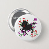 Goth Fantasie-Schwarzesunicorn-Pferd in den Blumen Button (Vorne & Hinten)