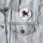 Goth Fantasie-Schwarzesunicorn-Pferd in den Blumen Button (Beispiel)