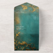 Goth Floral Aquamarin und Gold All In One Einladung (Außenbereich)