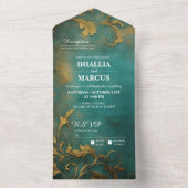 Goth Floral Aquamarin und Gold All In One Einladung (Innen Boden)