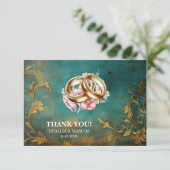 Goth Floral aquamarin und Gold Dankeskarte (Stehend Vorderseite)