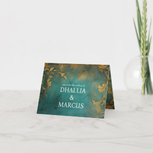 Goth Floral Aquamarin und Gold Einladung