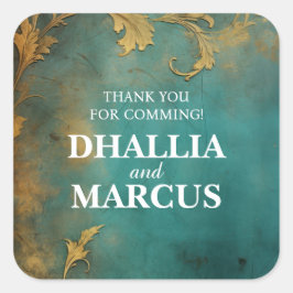 Goth Floral Aquamarin und Gold Quadratischer Aufkleber