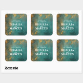 Goth Floral Aquamarin und Gold Quadratischer Aufkleber (Blatt)