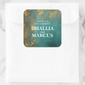 Goth Floral Aquamarin und Gold Quadratischer Aufkleber (Tasche)