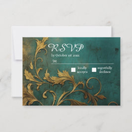 Goth Floral Aquamarin und Gold RSVP Karte