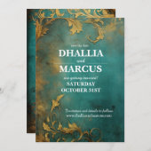 Goth Floral Aquamarin und Gold Save The Date (Vorne/Hinten)