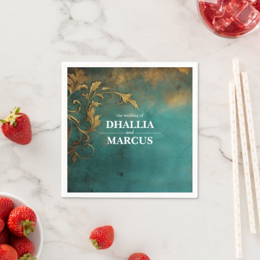 Goth Floral Aquamarin und Gold Serviette (Beispiel)