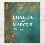 Goth Floral Aquamarin und Gold Weinetikett (Einzelnes Label)