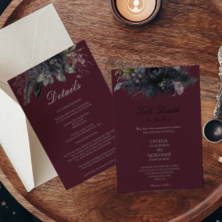Goth Floral bis Death formale Hochzeitdetails und Einladung