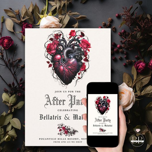 Goth Floral Heart Crimson Cherry nach Party Save The Date