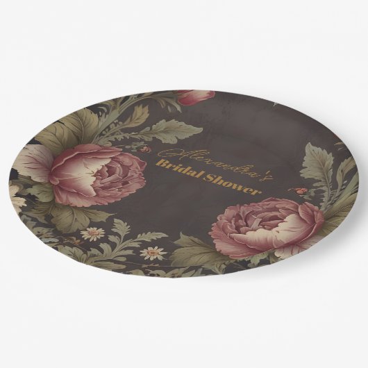 Goth Floral Viktorianisch Brautparty Pappteller (Schrägansicht)