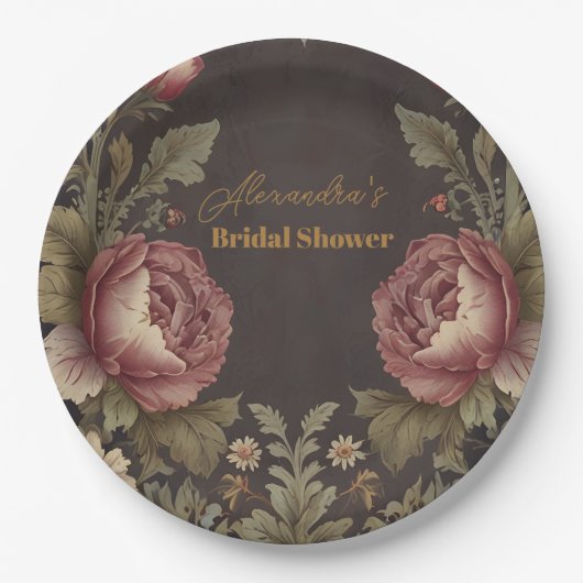 Goth Floral Viktorianisch Brautparty Pappteller (Vorderseite)
