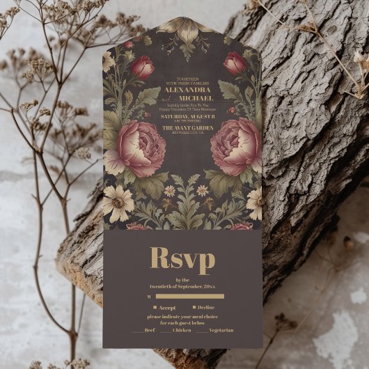 Goth Floral Viktorianisch Wedding All In One Einladung
