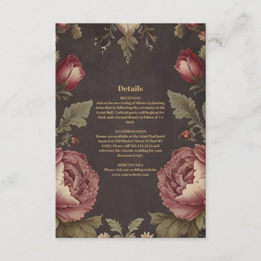 Goth Floral Viktorianisch Wedding Begleitkarte (Vorderseite)