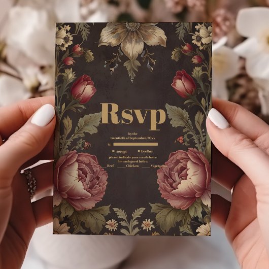 Goth Floral Viktorianisch Wedding RSVP Karte