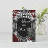 Goth Frame, Crow and Lights on Red Gothic Wedding Save The Date (Stehend Vorderseite)