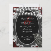 Goth Frame, Crow and Lights on Red Gothic Wedding Save The Date (Rückseite)