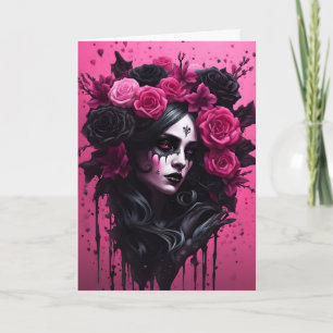 Goth-Frau Rosa und Schwarz Valentinstag Karte