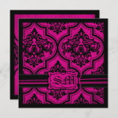 Goth Fuchsia Black Damask Einladungen (Vorne/Hinten)