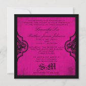 Goth Fuchsia Black Damask Einladungen (Rückseite)