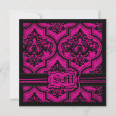 Goth Fuchsia Black Damask Einladungen (Vorderseite)