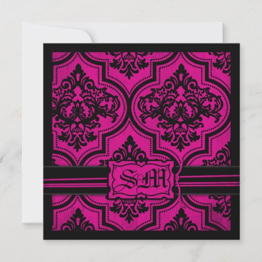 Goth Fuchsia Black Damask Einladungen (Vorderseite)