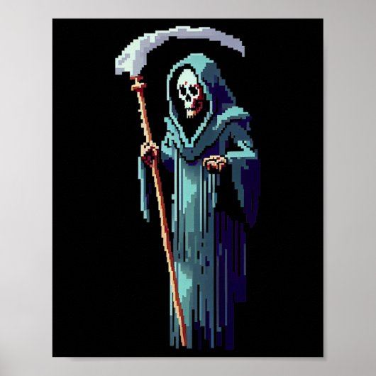 Goth Gamer 8 Bit Pixel Art Video Game Grim Reaper  Poster (Vorne)