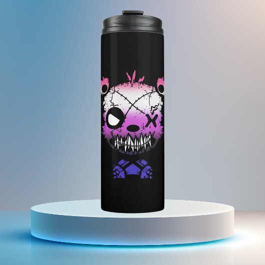 Goth Genderfluid Pride Flag farbiger Bär Thermosbecher