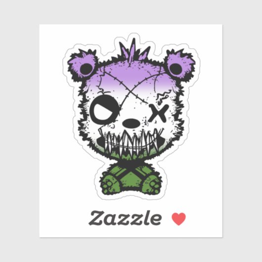 Goth Genderqueer Pride Flag farbiger Bär Aufkleber (Blatt)