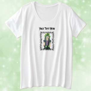 Goth Girl Black Barbed Frame Green Hat Tattoos Große Größe T-Shirt