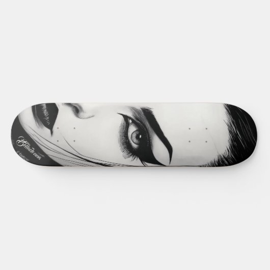 Goth girl bold ink drawing skateboard (Horizontal)