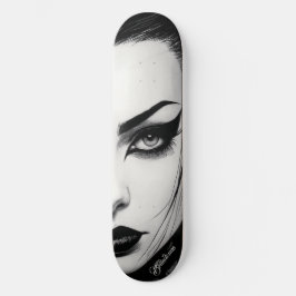 Goth girl bold ink drawing skateboard